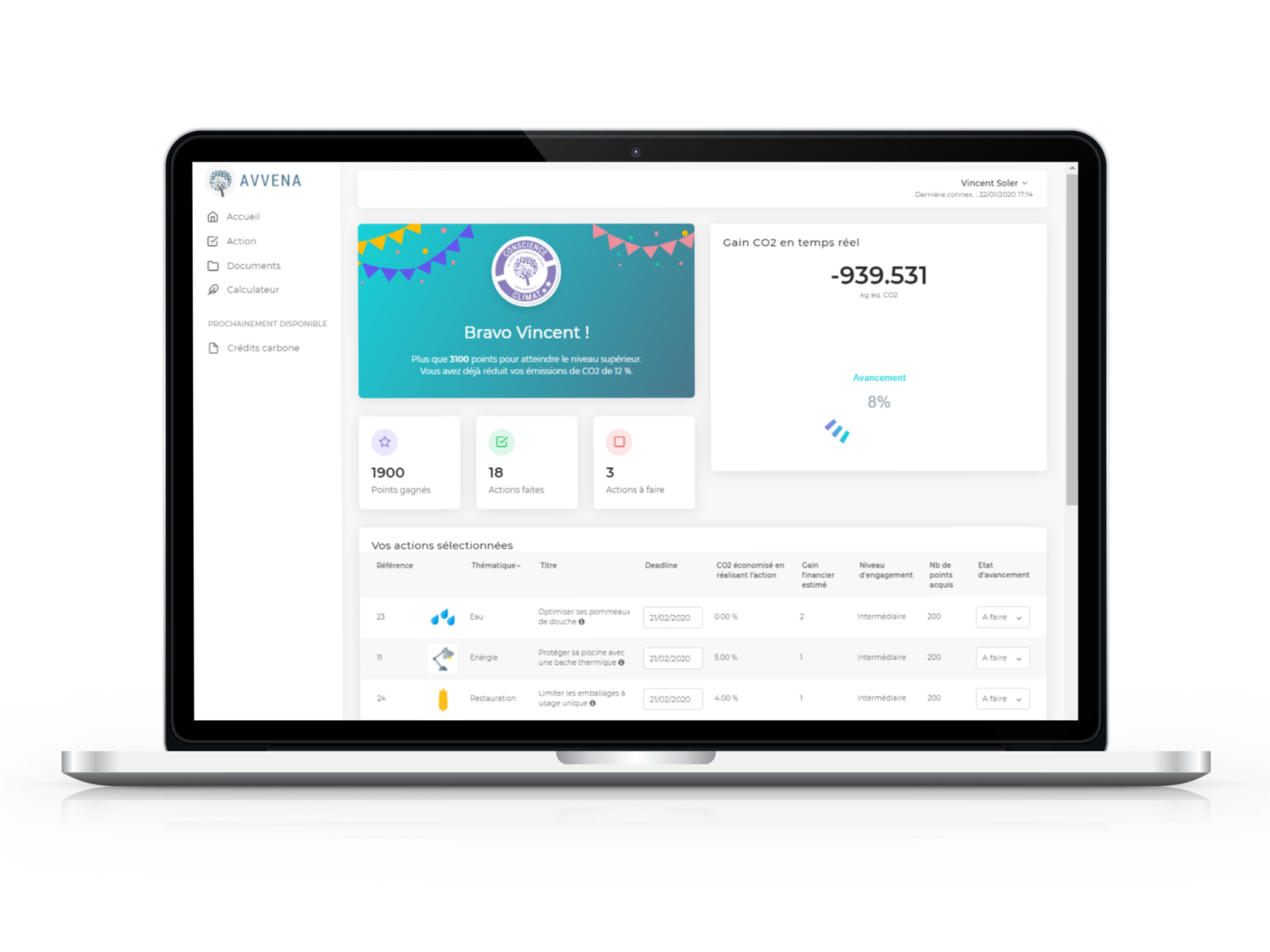 interface de gestion d empreinte carbone personnalisee